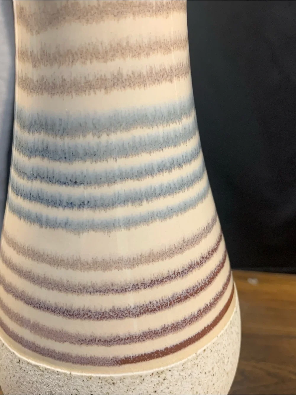 Set of 2 Sierra Sands Ceramic Striped Pillar Candle Holders Blue Purple Beige